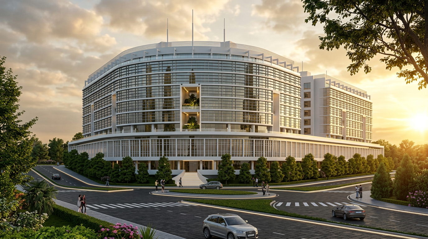 Arma Residence binası, akşam ışığında ikonik kavisli cam cephe